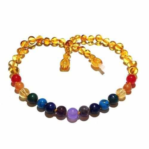 Childs Phoebe Polished Lemon Baltic Amber Beads and Gemstones Necklace