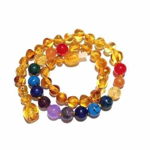 Childs Phoebe Polished Lemon Baltic Amber Beads and Gemstones Necklace