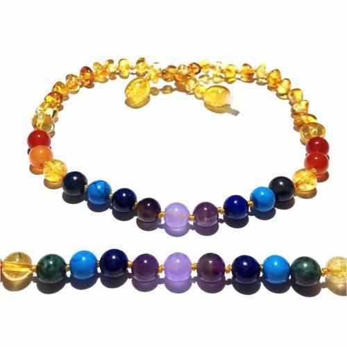 Childs Phoebe Polished Lemon Baltic Amber Beads and Gemstones Necklace