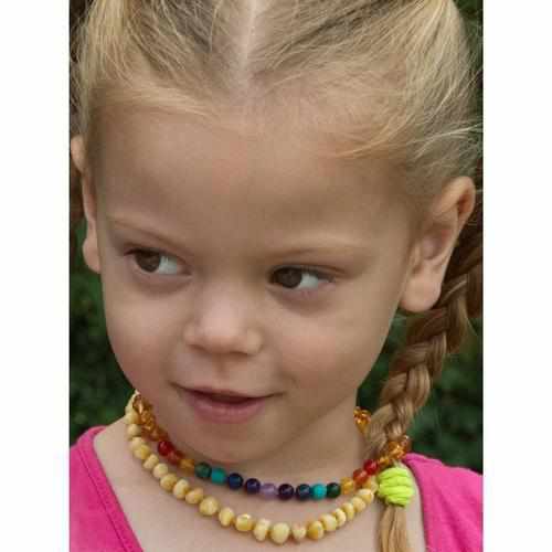 Childs Phoebe Polished Lemon Baltic Amber Beads and Gemstones Necklace