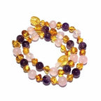 Childs Tara Honey Baltic Amber Amethyst Rose Quartz Gemstone Bead Necklace