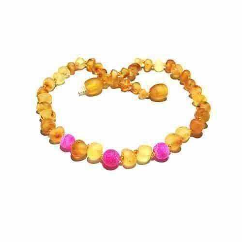 Girls Nurture Raw Unpolished Honey Pink Agate Baltic Amber Bead Necklace 40cm (XXL)