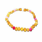 Girls Nurture Raw Unpolished Honey Pink Agate Baltic Amber Bead Necklace