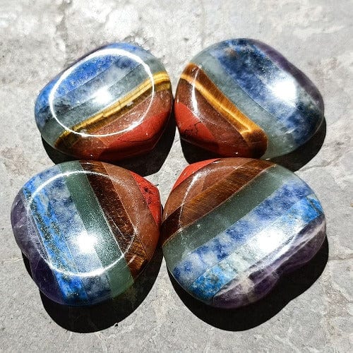 7 Chakra Heart Shape Stone Thumb Worry Stone. Anxiety Healing Crystals Gemstones