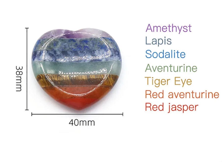 7 Chakra Heart Shape Stone Thumb Worry Stone. Anxiety Healing Crystals Gemstones
