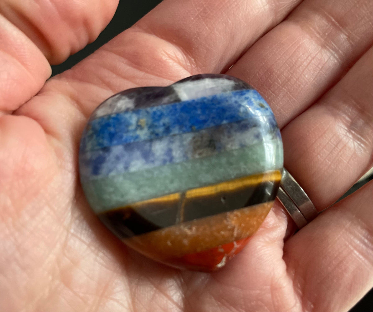 7 Chakra Heart Shape Stone Thumb Worry Stone. Anxiety Healing Crystals Gemstones