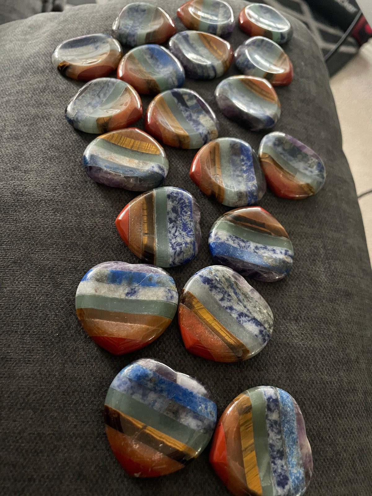 7 Chakra Heart Shape Stone Thumb Worry Stone. Anxiety Healing Crystals Gemstones