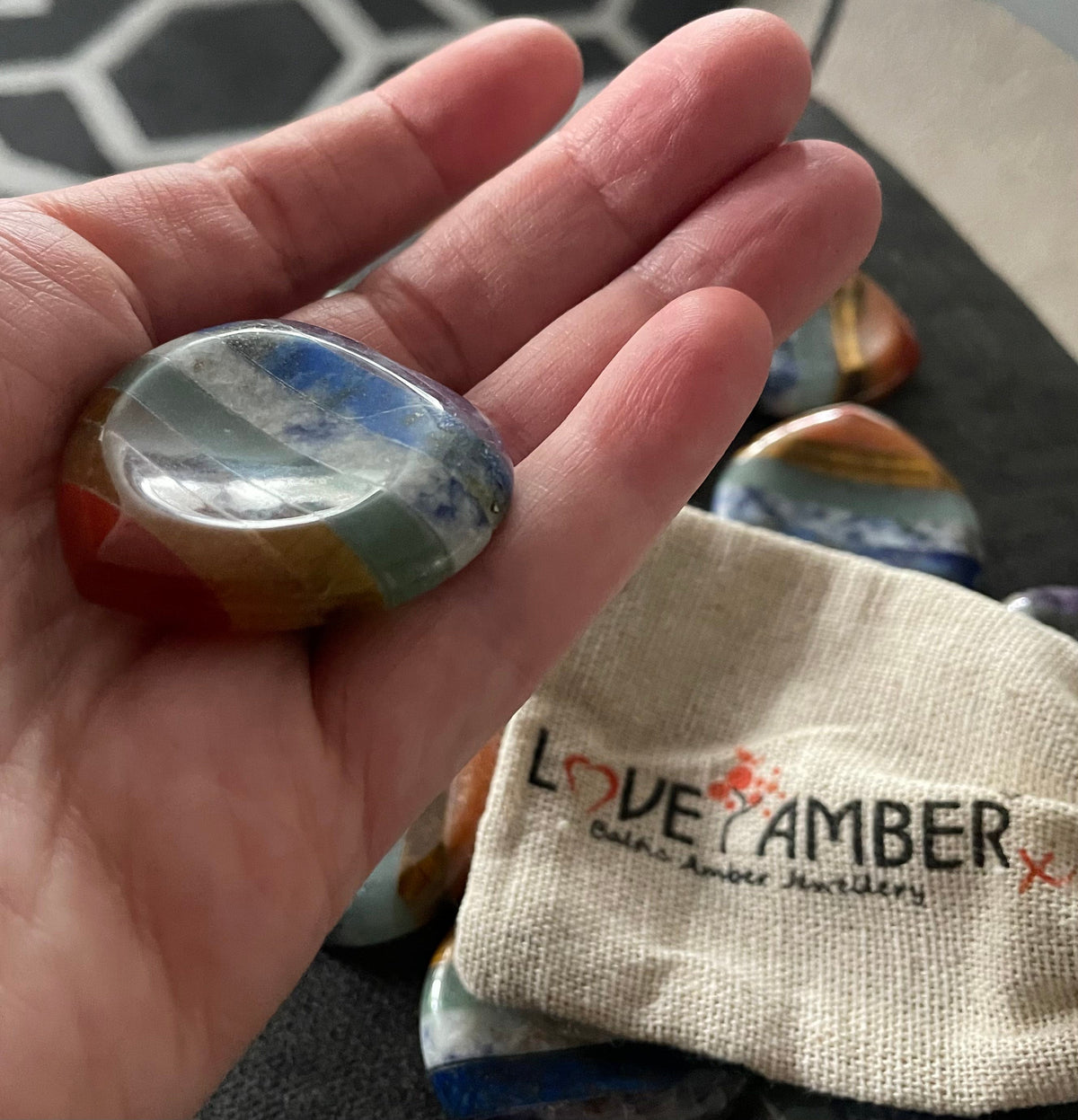 7 Chakra Heart Shape Stone Thumb Worry Stone. Anxiety Healing Crystals Gemstones