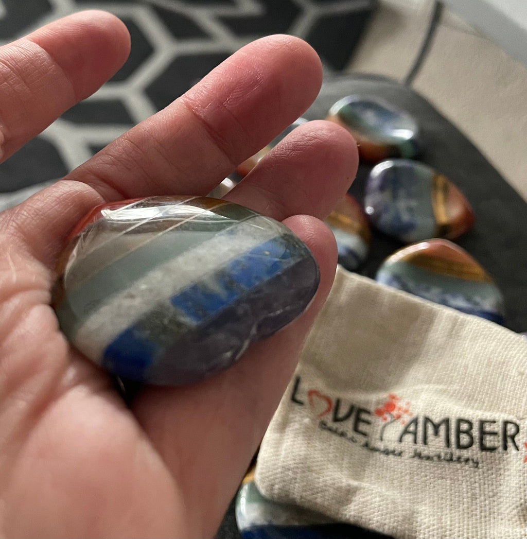 7 Chakra Heart Shape Stone Thumb Worry Stone. Anxiety Healing Crystals Gemstones