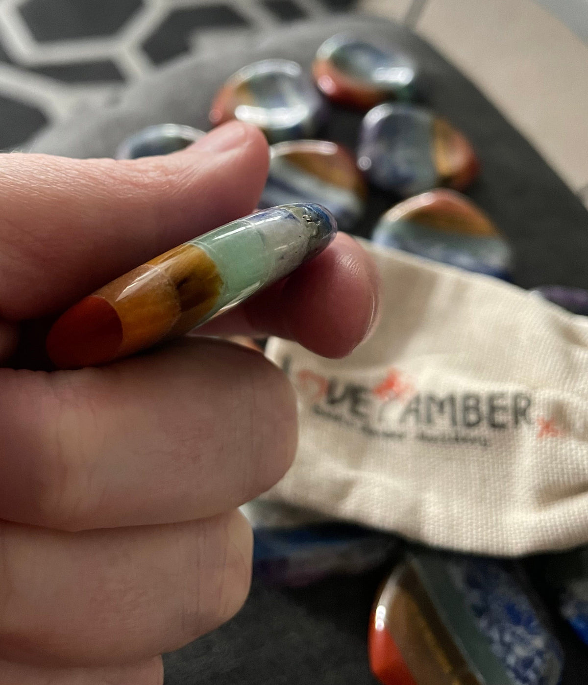 7 Chakra Heart Shape Stone Thumb Worry Stone. Anxiety Healing Crystals Gemstones