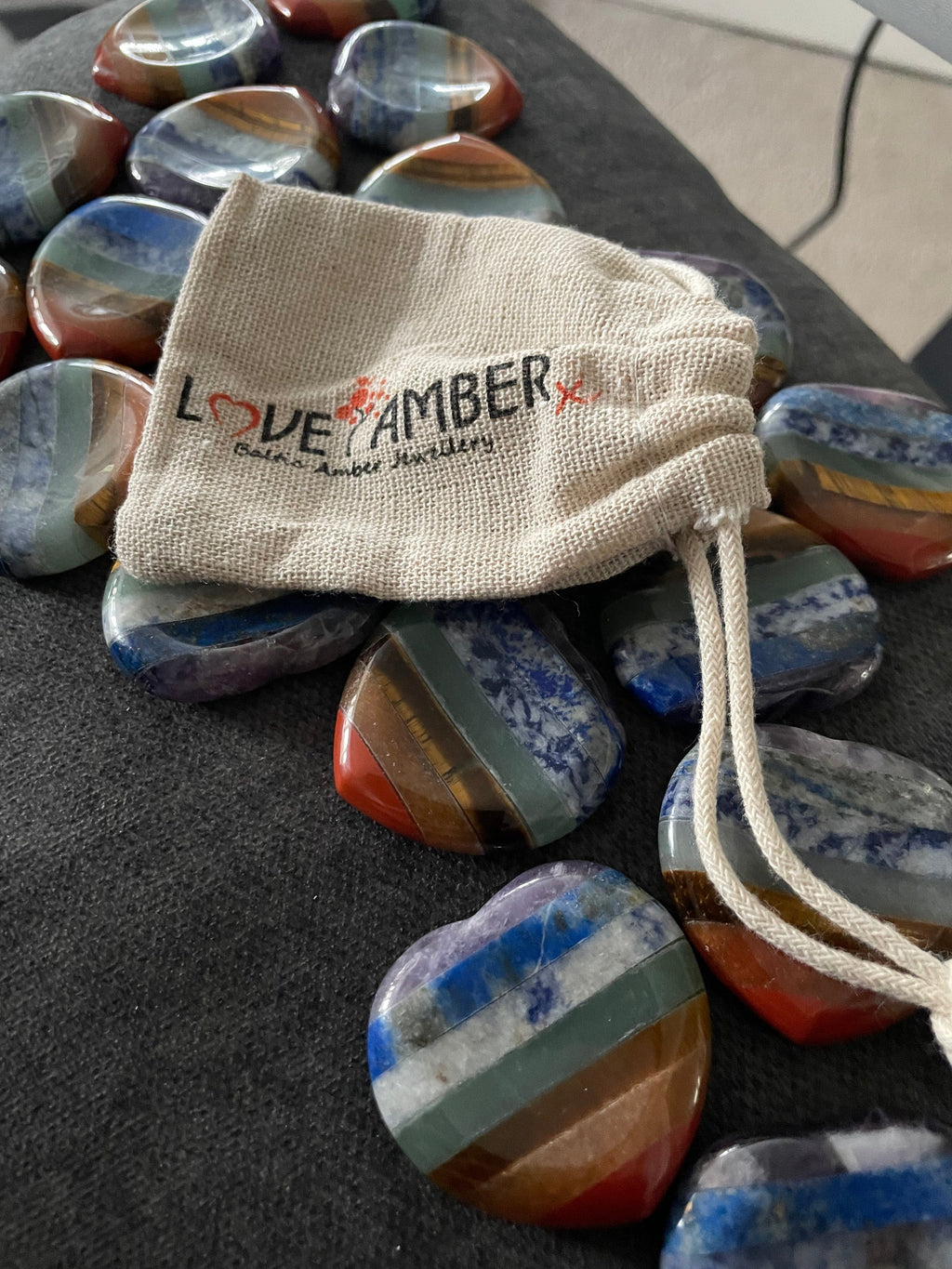 7 Chakra Heart Shape Stone Thumb Worry Stone. Anxiety Healing Crystals Gemstones