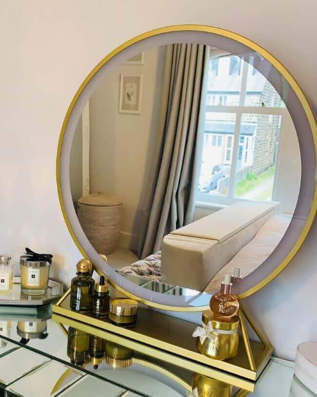 Round Vanity Face LED Mirror Gold 60x67CM