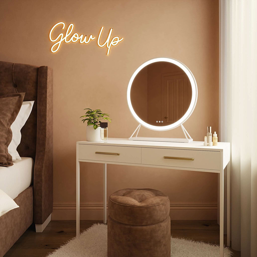 Round Vanity Face LED Mirror White 60x67cm
