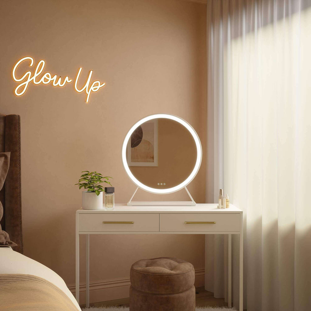 Round Vanity Face LED Mirror White 60x67cm