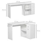L-Shaped Desk, Corner Computer Desk, Adjustable Study Table with Storage Shelf, Drawer and Cabinet, Workstation for Home Office, White Wood Grain