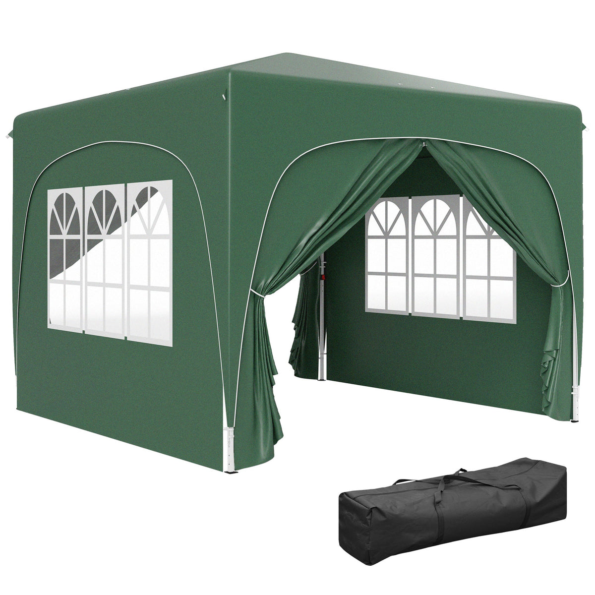 3 x 3(m) + Pop Up Gazebo with Sides and Carry Bag Green