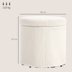 40cm Round Storage Ottoman, Corduroy Footstool with Removable Lid and Legs, Vanity Stool for Living Room, Bedroom, Beige