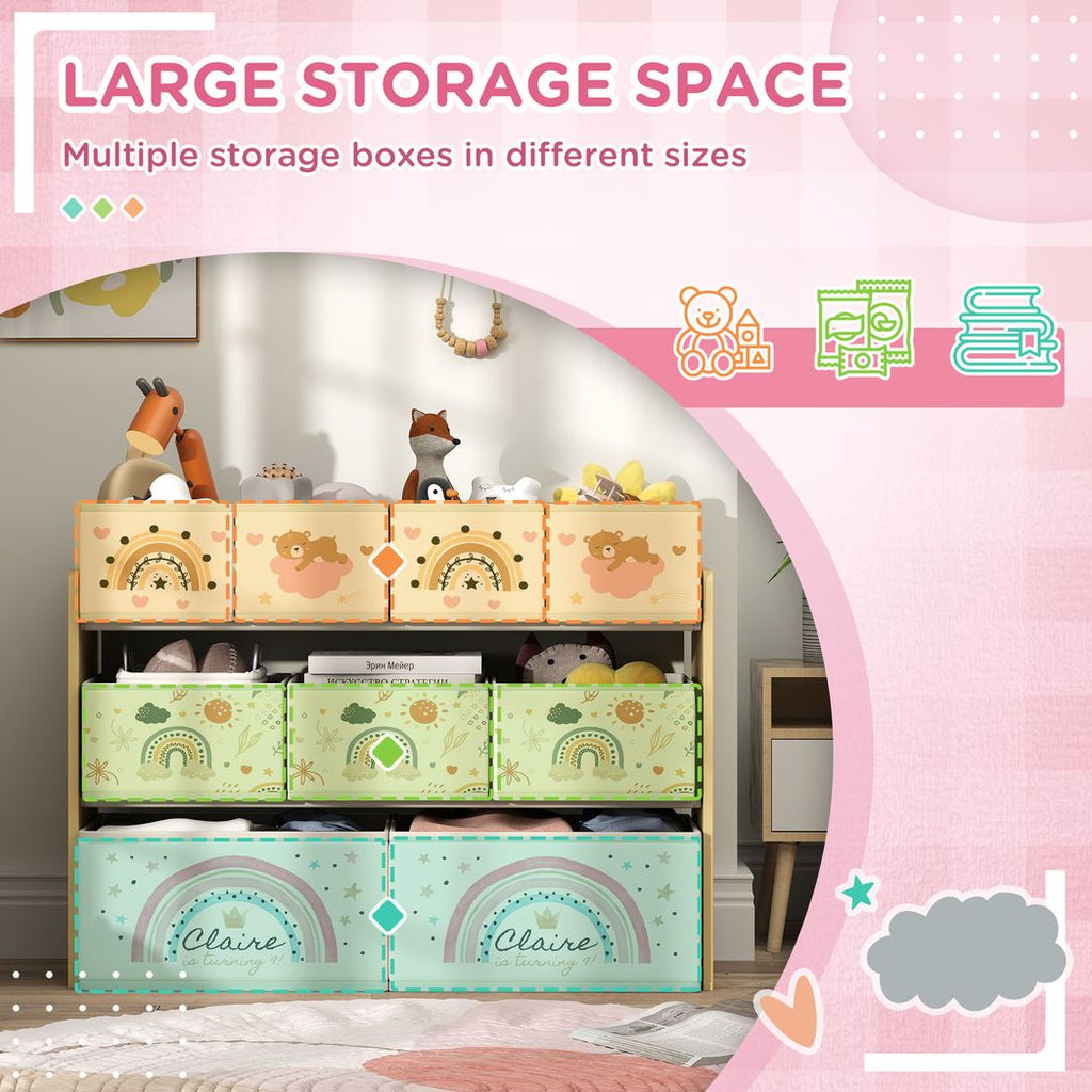 3-Tier Toy Organiser Shelf with 9 Storage Boxes for Bedroom