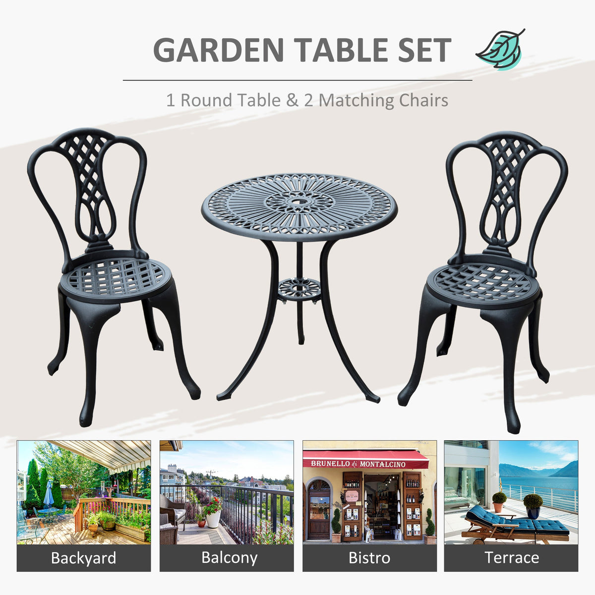 3 Pc Cast Aluminium Bistro Set