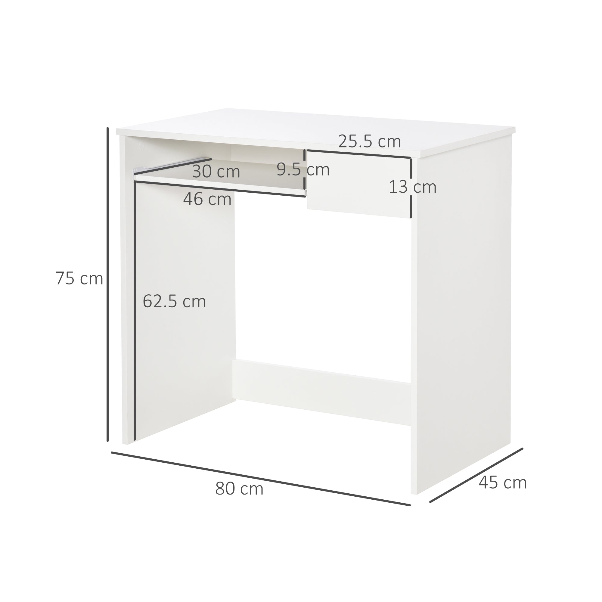 Compact Computer Desk with Keyboard Tray, Home Office Desk with Drawer for Bedroom Study, White