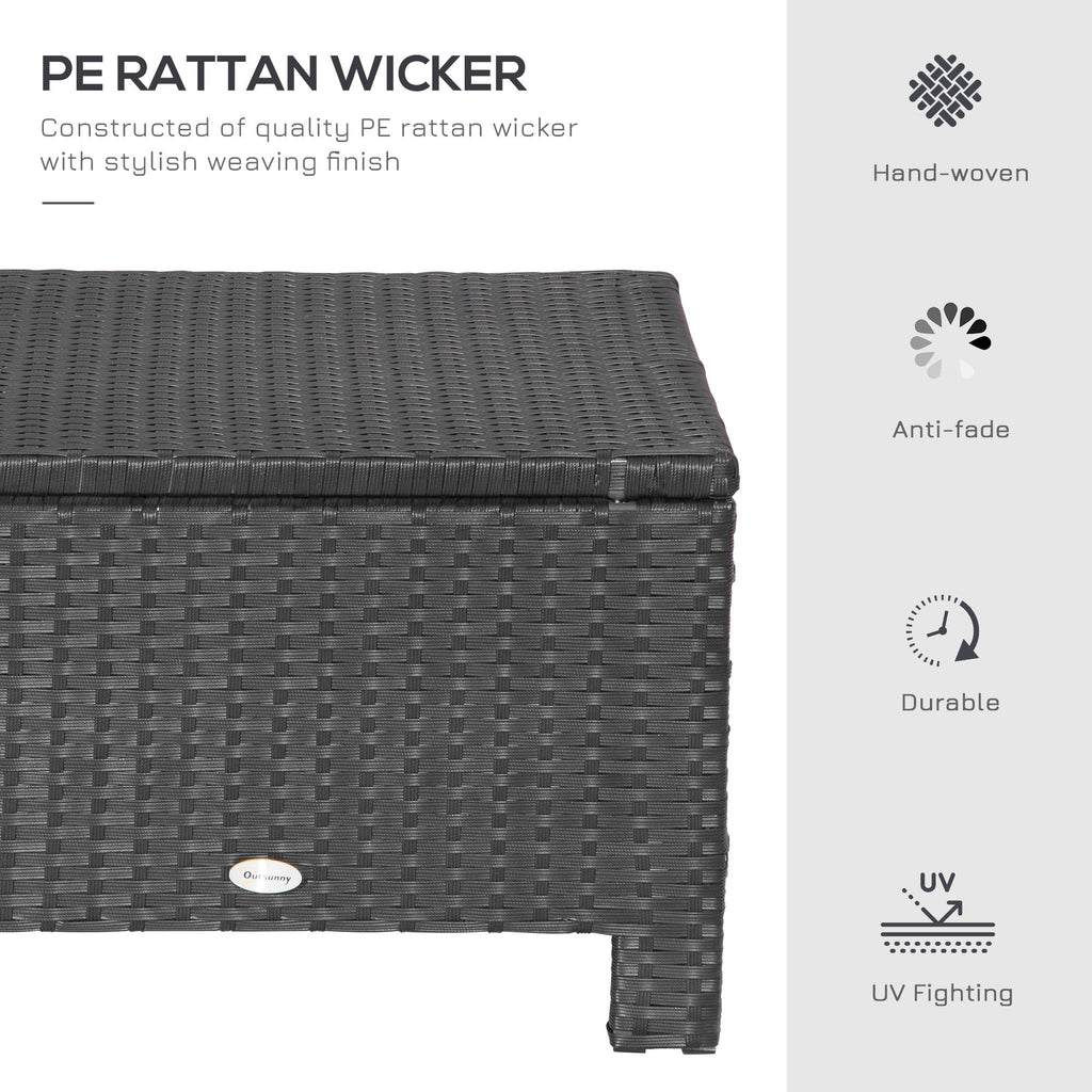 Rattan Footstool Wicker Ottoman with Padded Seat Cushion Outdoor Patio Furniture for Garden Poolside Living Room, 50 x 50 x 35 cm, Black