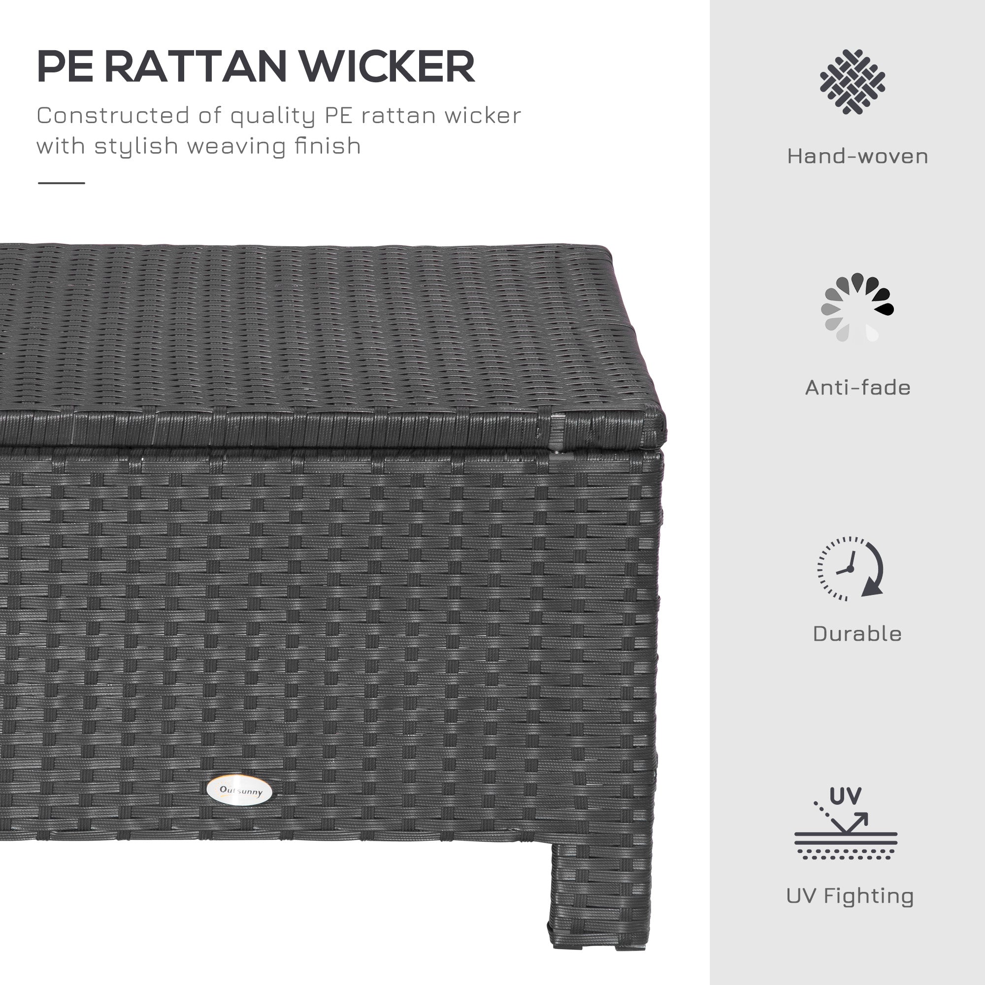 Rattan Footstool Wicker Ottoman with Padded Seat Cushion Outdoor Patio Furniture for Garden Poolside Living Room, 50 x 50 x 35 cm, Black