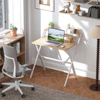 Folding Computer Desk with Monitor Shelf - Natural Wood Finish 81.5 cm Natural wood finish