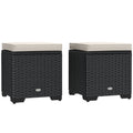 Set of 2 Rattan Storage Ottoman, Outdoor Footstool with Removable Cushions, Cream Cream