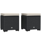 Set of 2 Rattan Storage Ottoman, Outdoor Footstool with Removable Cushions, Cream Cream