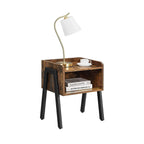 Classic Mahogany Side Table with Open Storage and Steel Legs