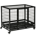 36 inch Heavy Duty Metal Dog Crate Pet Cage with Tray Wheeled Dog Kennel - Black (Medium)