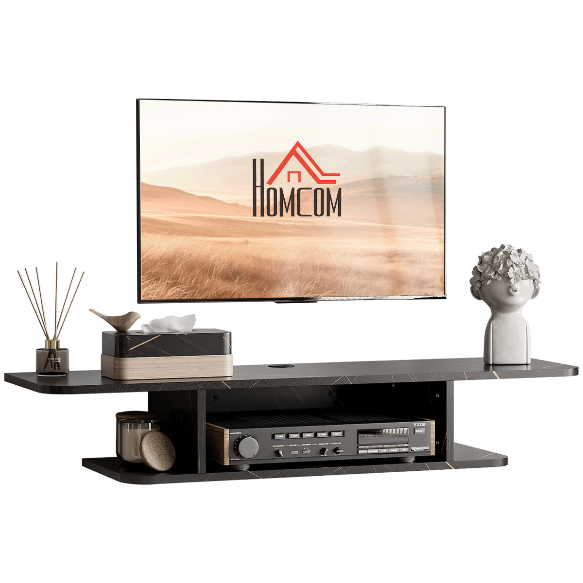 Wall Mounted TV Stand Entertainment Unit with Storage Shelf, Black