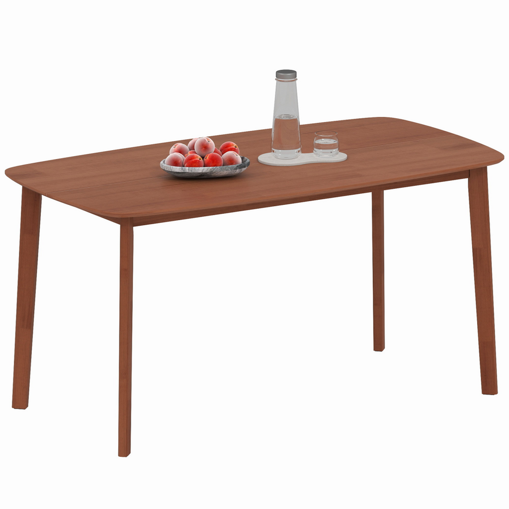 150 cm Rectangular Dining Table with Solid Wood Frame, Light Brown
