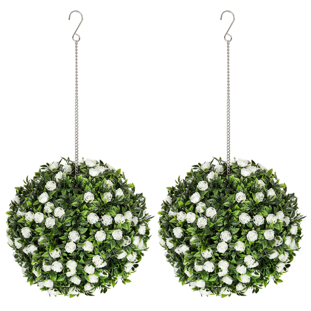 Set of 2 Artificial Plant Topiary Rose Balls, Faux Plants