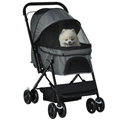 Pet Stroller - Foldable Dog Carriage w/ Reversible Handle - Grey