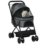Pet Stroller - Foldable Dog Carriage w/ Reversible Handle - Grey