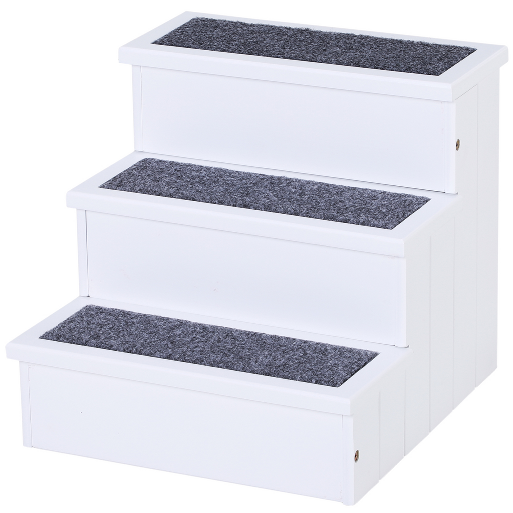 3 Step Wooden Dog Steps Pet Stairs for Dogs, Cat Ladder for Bed Couch with Storage White