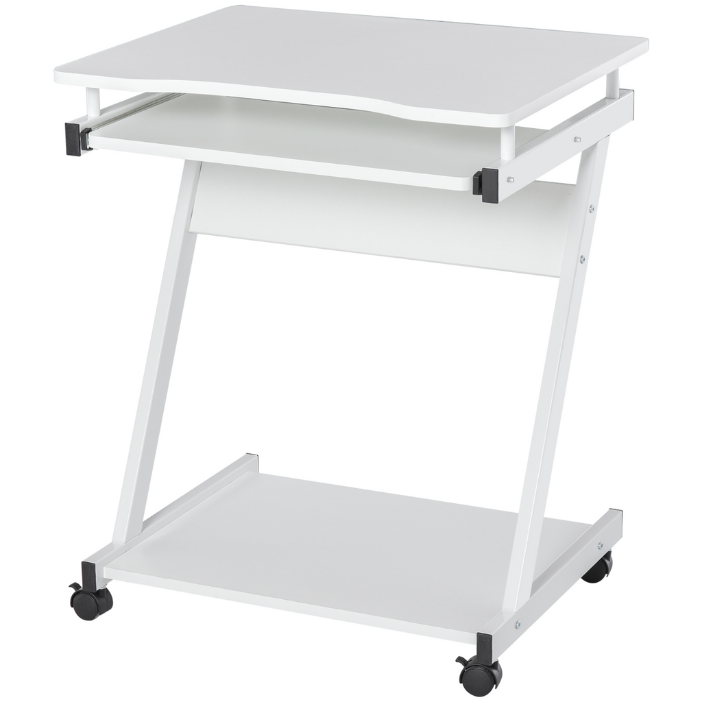 Movable Computer Desk with 4 Moving Wheels Sliding Keyboard Tray White
