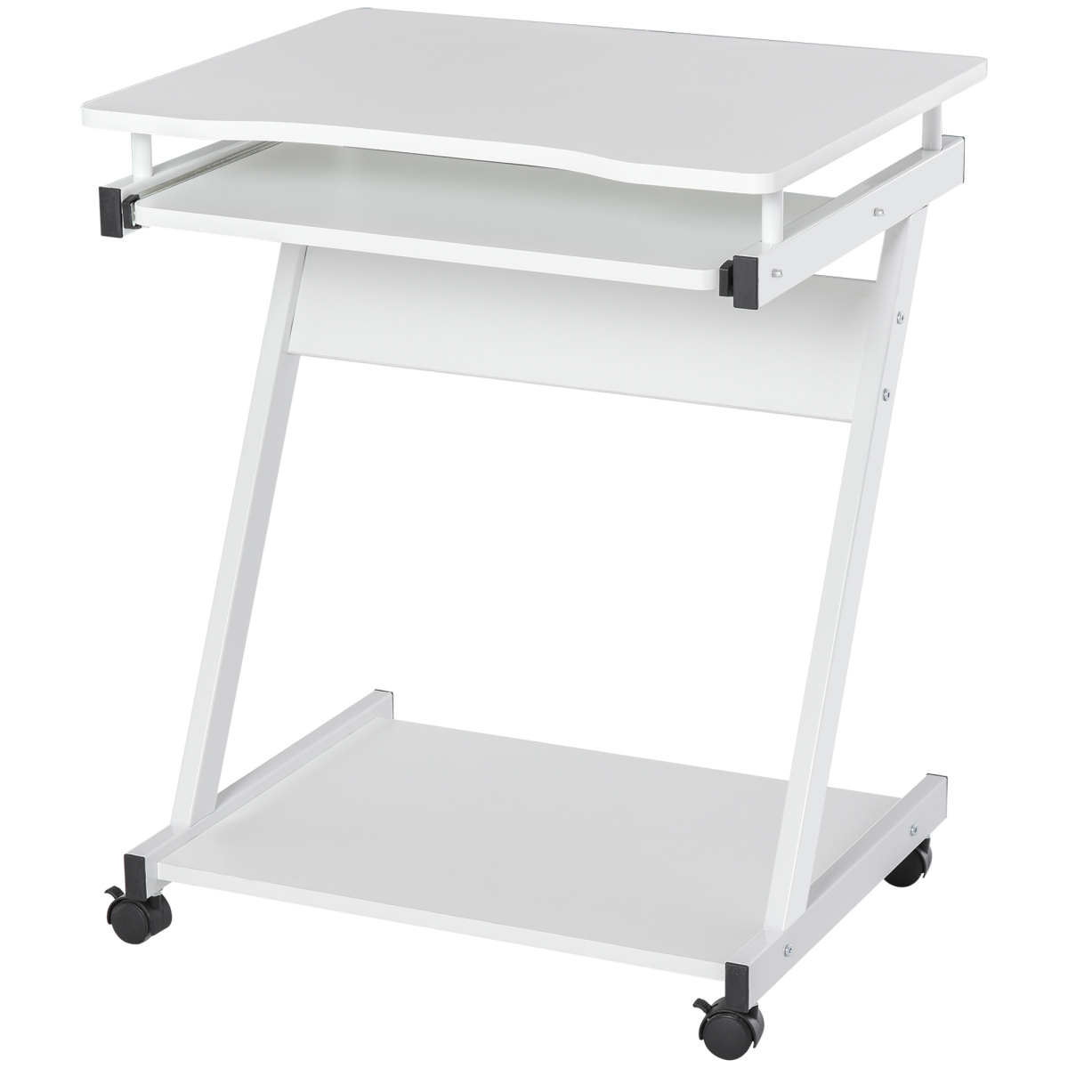 Movable Computer Desk with 4 Moving Wheels Sliding Keyboard Tray White