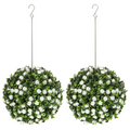 Set of 2 Artificial Plant Topiary Rose Balls, Faux Plants White