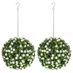 Set of 2 Artificial Plant Topiary Rose Balls, Faux Plants White