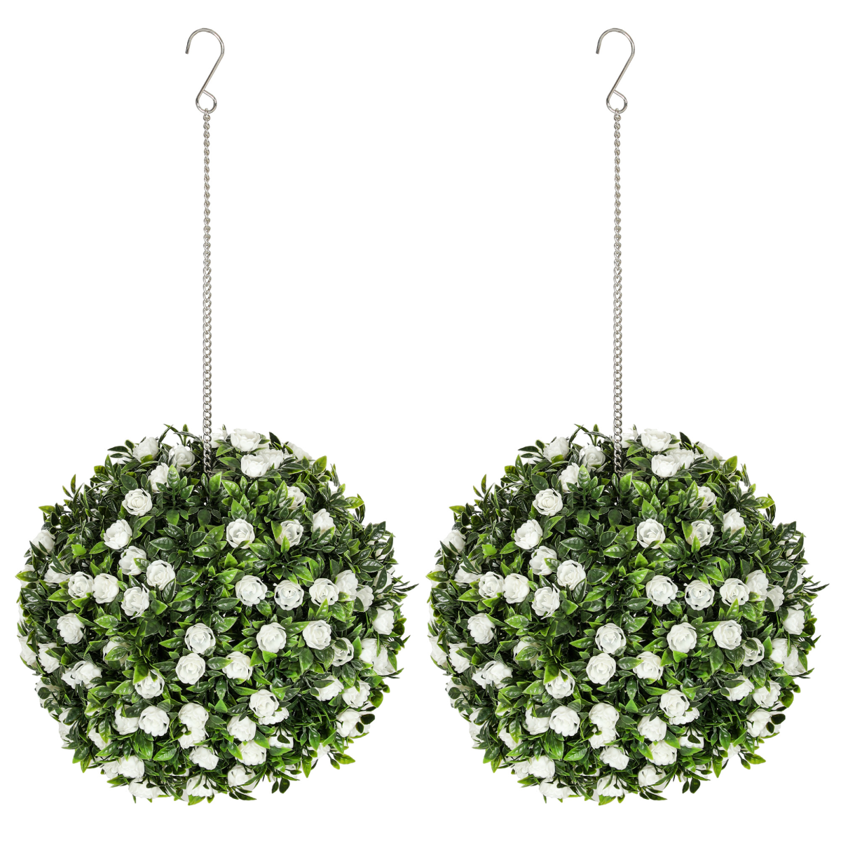 Set of 2 Artificial Plant Topiary Rose Balls, Faux Plants White
