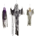 Set of 3 Hanging Skeleton, Flying Ghost Halloween Decorations