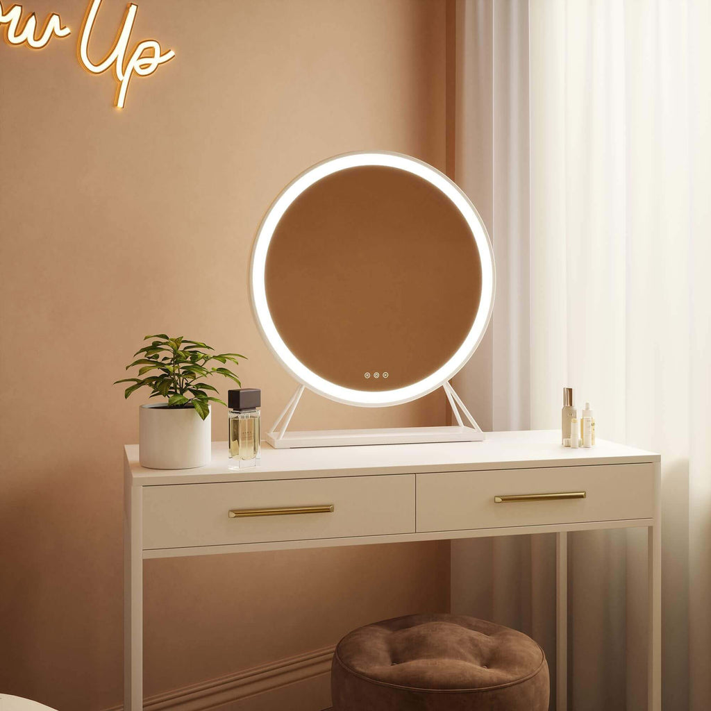Round Vanity Face LED Mirror White 60x67cm