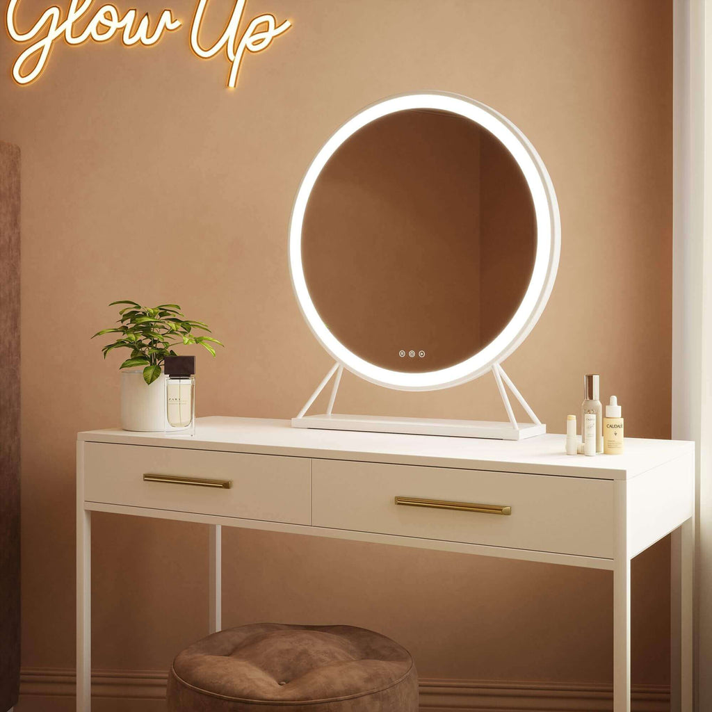 Round Vanity Face LED Mirror White 60x67cm
