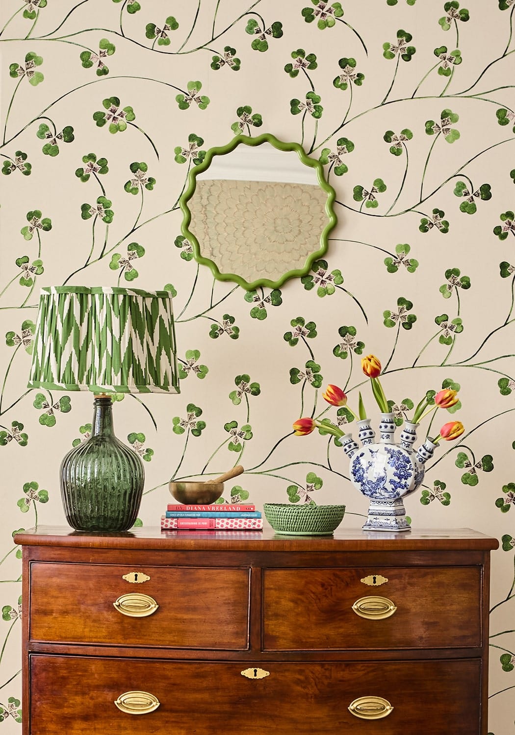 Mayfair Tray Hold All Rattan Basket in Green