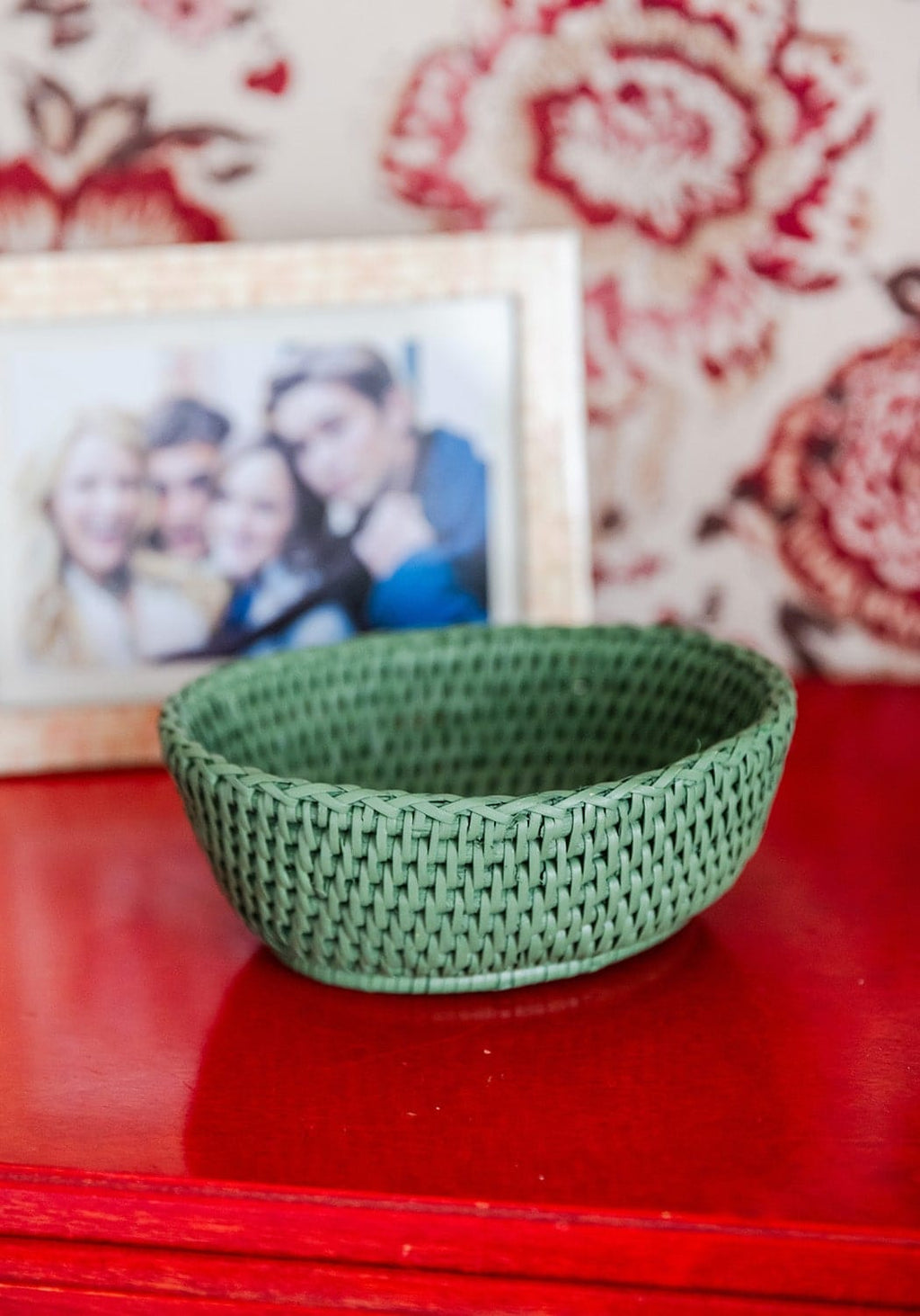 Mayfair Tray Hold All Rattan Basket in Green