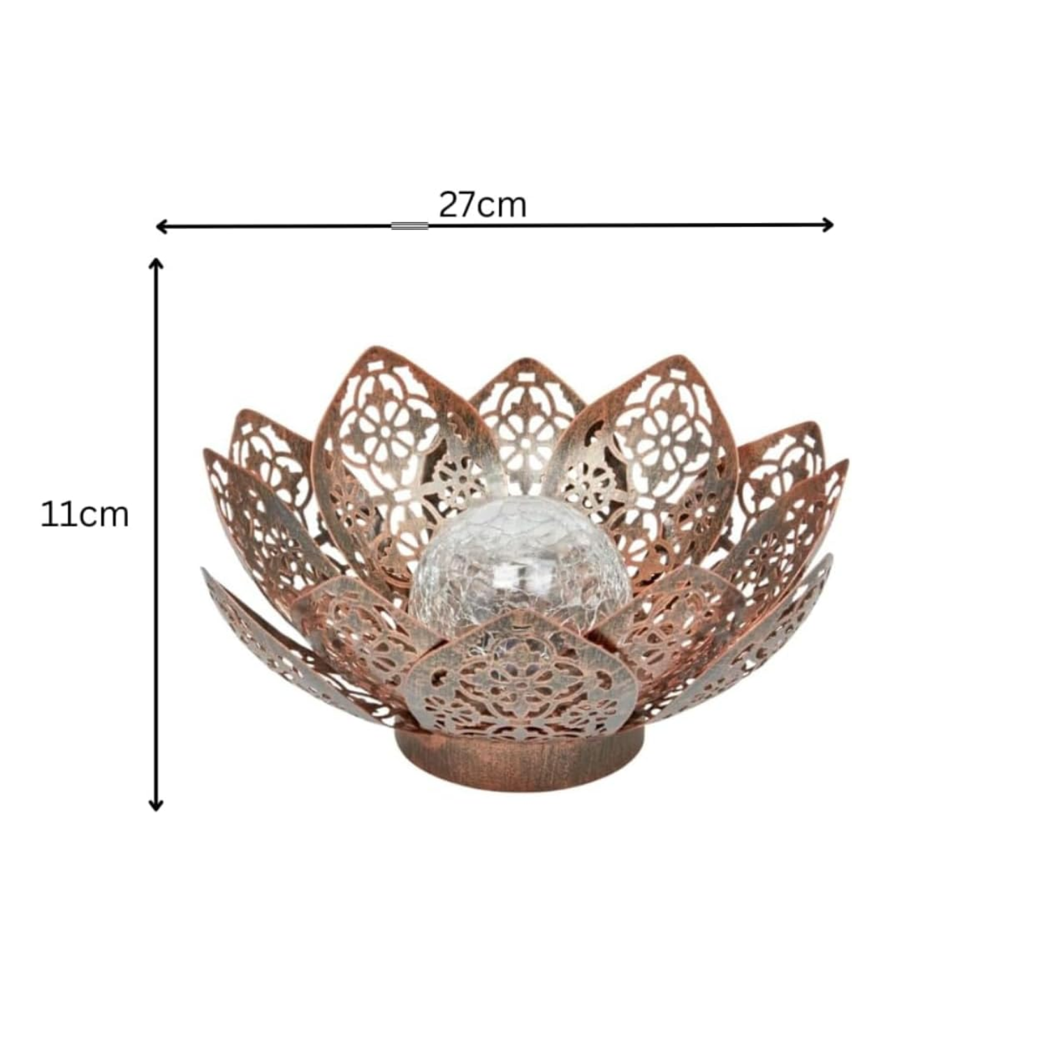 Solar Damasque Lantern Metal Crackle Glass LED Garden Light 27cm