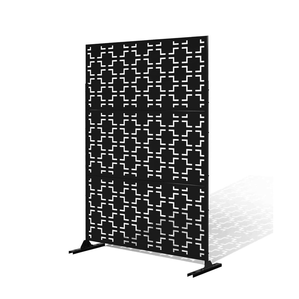 Metal Indoor/Outdoor Privacy Screen with Stand 120cm x 180cm - Squares Black