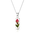 Miniature Rose Oval Pendant Necklace Sterling Silver
